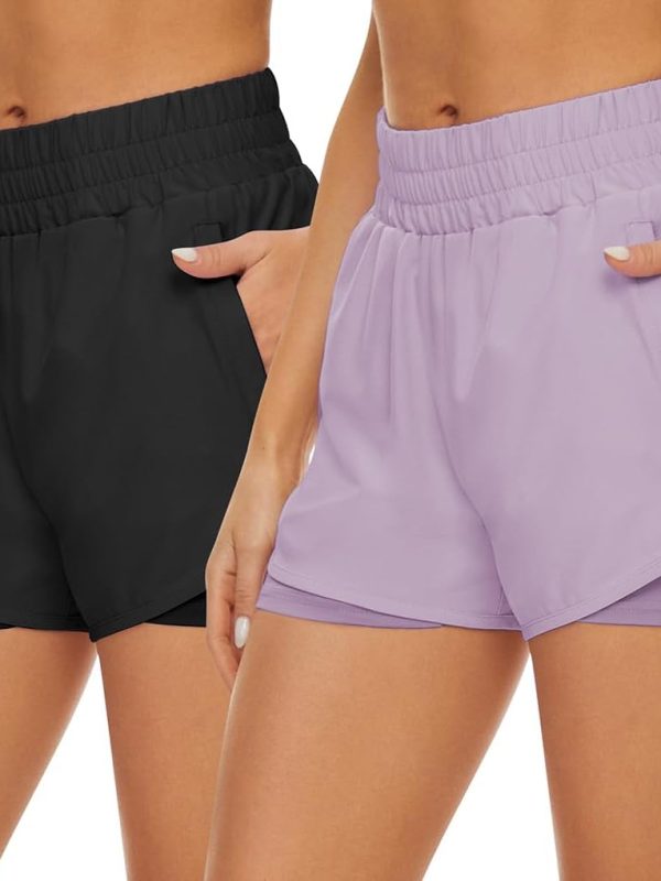 2 Pack Athletic Shorts for Women, Quick Dry Running Shorts with Pockets High Waisted Workout Gym Sports Shorts