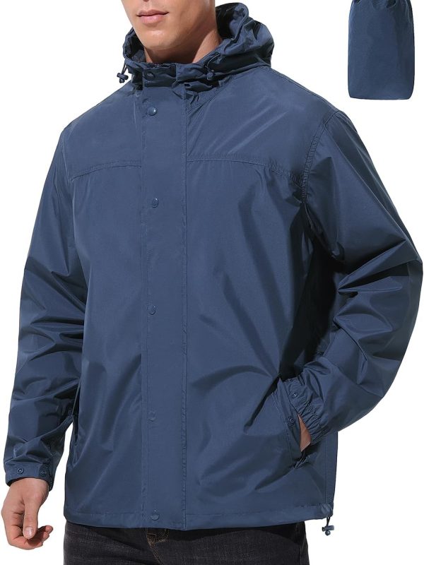 Mens Lightweight Rain Jacket Waterproof Windbreaker Packable Rain Coat with Hood for Golf Running Hiking Travel