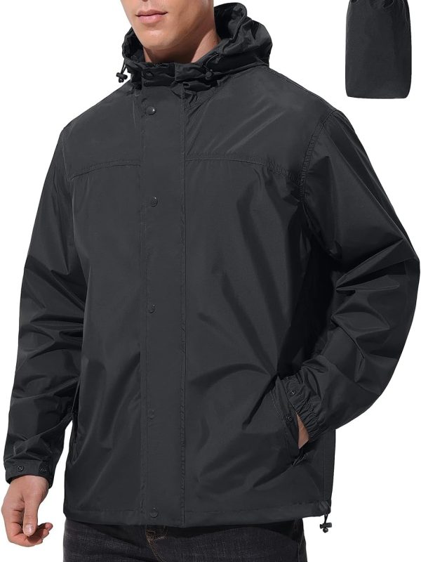 Mens Lightweight Rain Jacket Waterproof Windbreaker Packable Rain Coat with Hood for Golf Running Hiking Travel