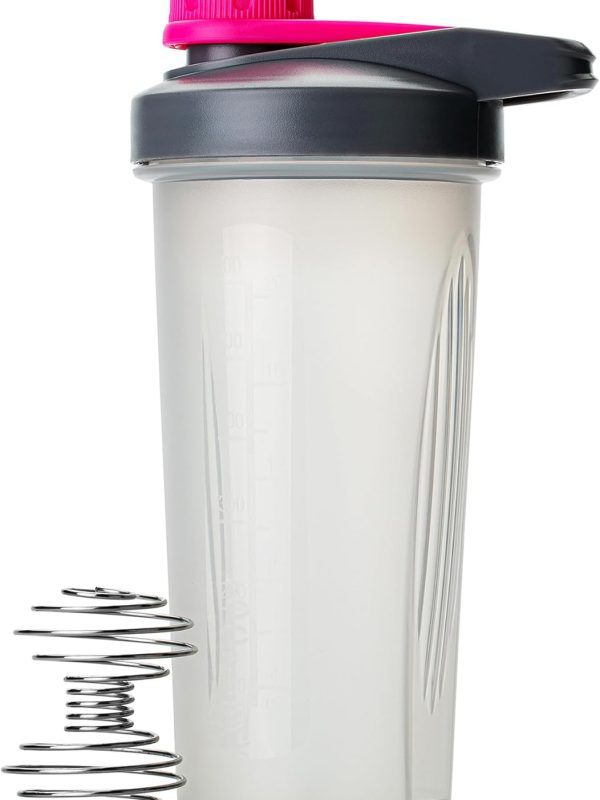 Shaker Bottles for Protein Mixes - 28 oz, Gray & Pink Protein Shaker with Wire Whisk Ball