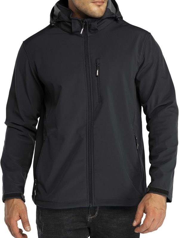 Men's Lightweight Softshell Jacket Fleece Lined Hooded Water Resistant Winter Hiking Windbreaker Jackets