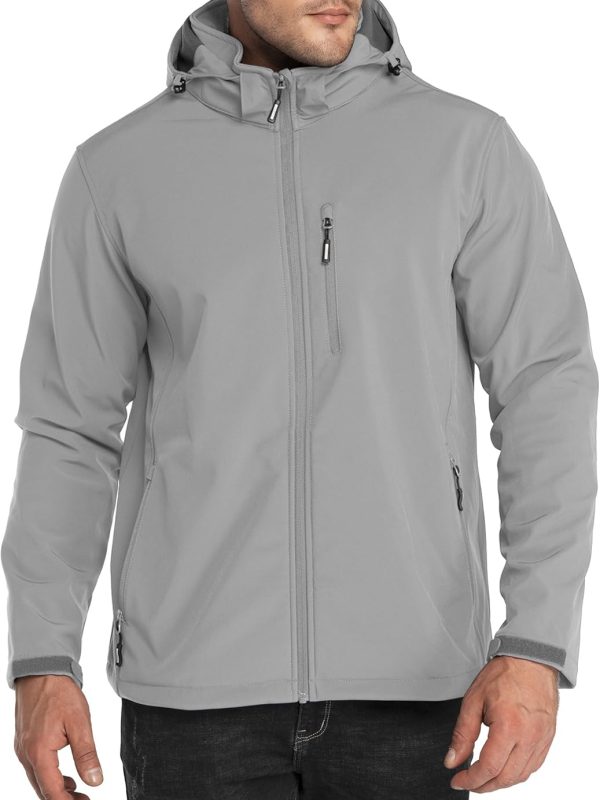 Men's Lightweight Softshell Jacket Fleece Lined Hooded Water Resistant Winter Hiking Windbreaker Jackets