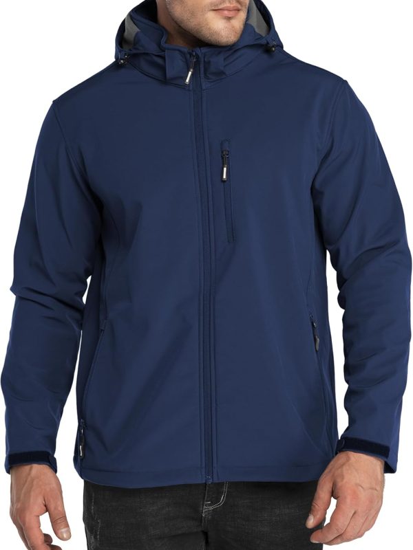 Men's Lightweight Softshell Jacket Fleece Lined Hooded Water Resistant Winter Hiking Windbreaker Jackets
