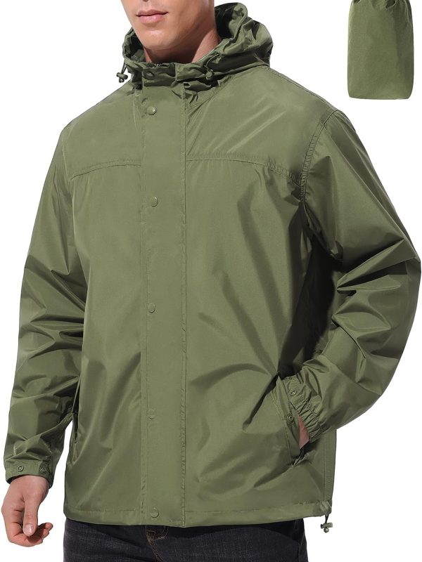 Mens Lightweight Rain Jacket Waterproof Windbreaker Packable Rain Coat with Hood for Golf Running Hiking Travel